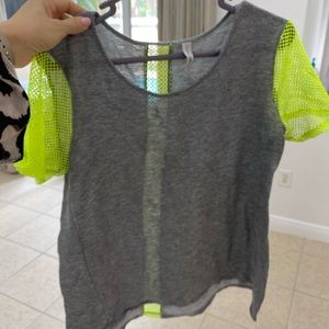 Gray and neon mesh top